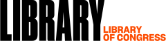 the word "library" in bold, narrow letters, with "library of congress" to its left in small orange type