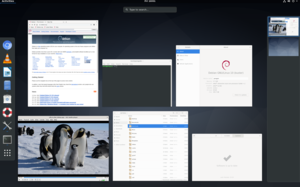 Screenshot of Debian 10 (buster) with the GNOME desktop environment