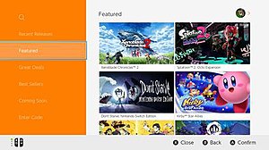 Nintendo eShop featured page on Nintendo Switch
